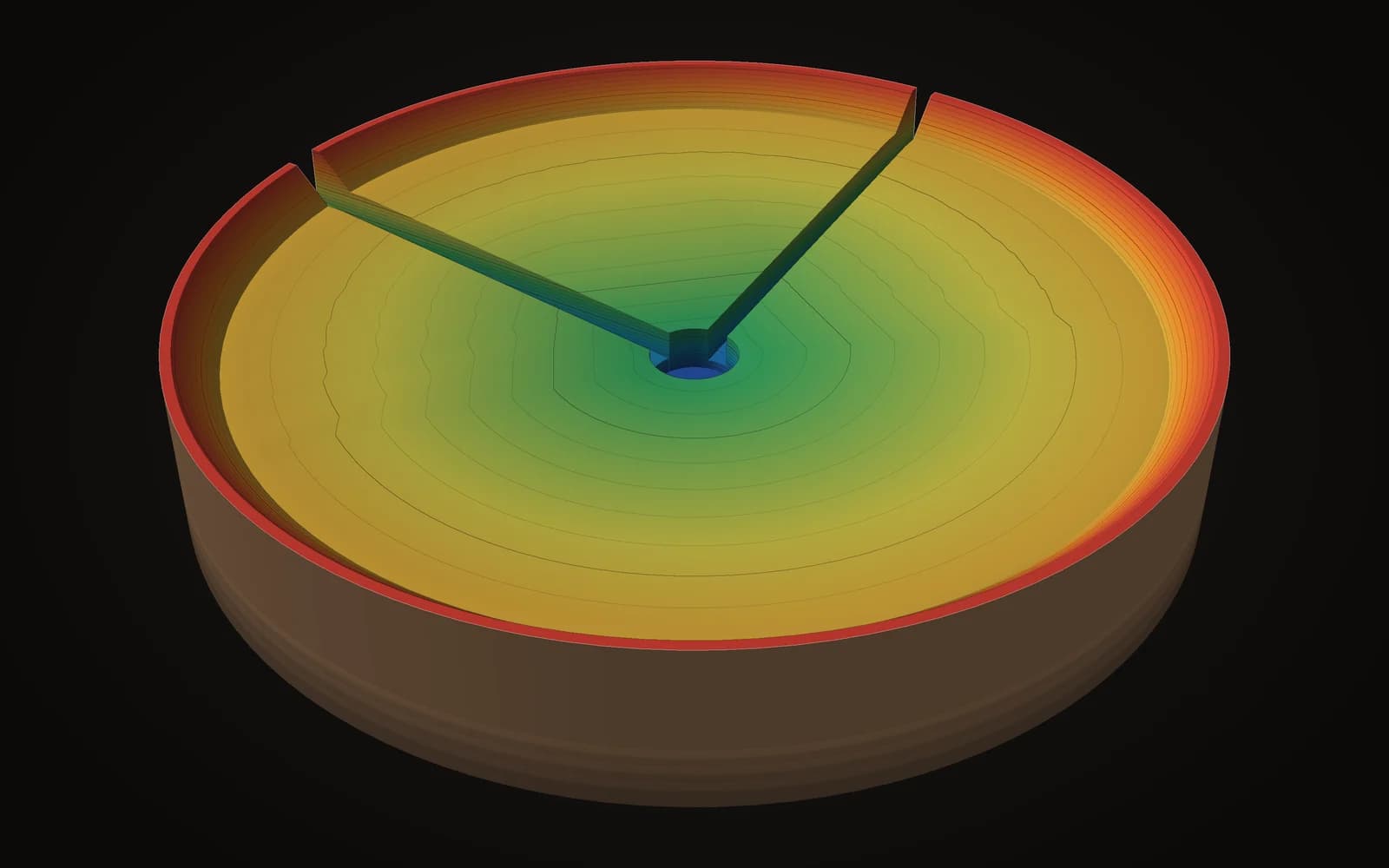Runde Baugrube für ein Absetzbecken, 3d in höhenfarben