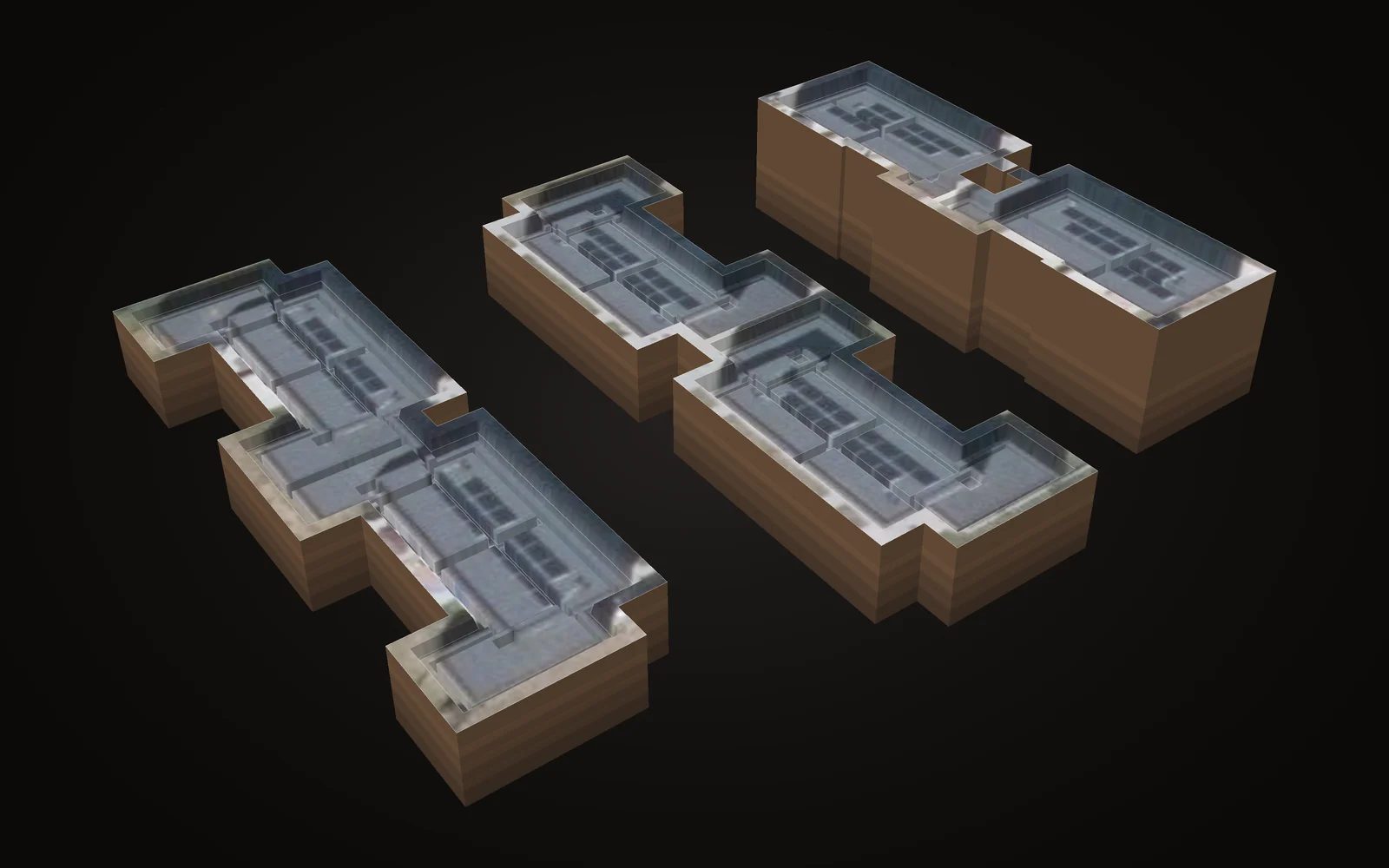 Fundamente für drei Gebäude, 3d auf dem luftbild