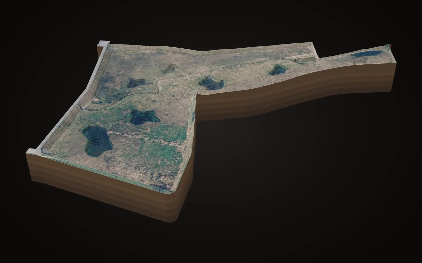 Rückhaltebecken mit Tümpeln, 3d auf dem luftbild