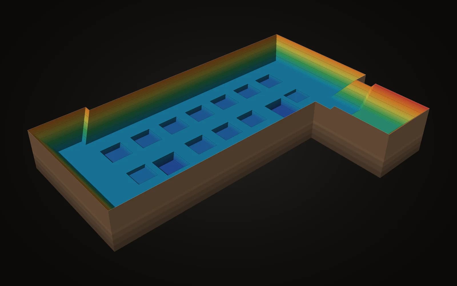 Aushub für ein Gewerbegebäude, 3d in höhenfarben