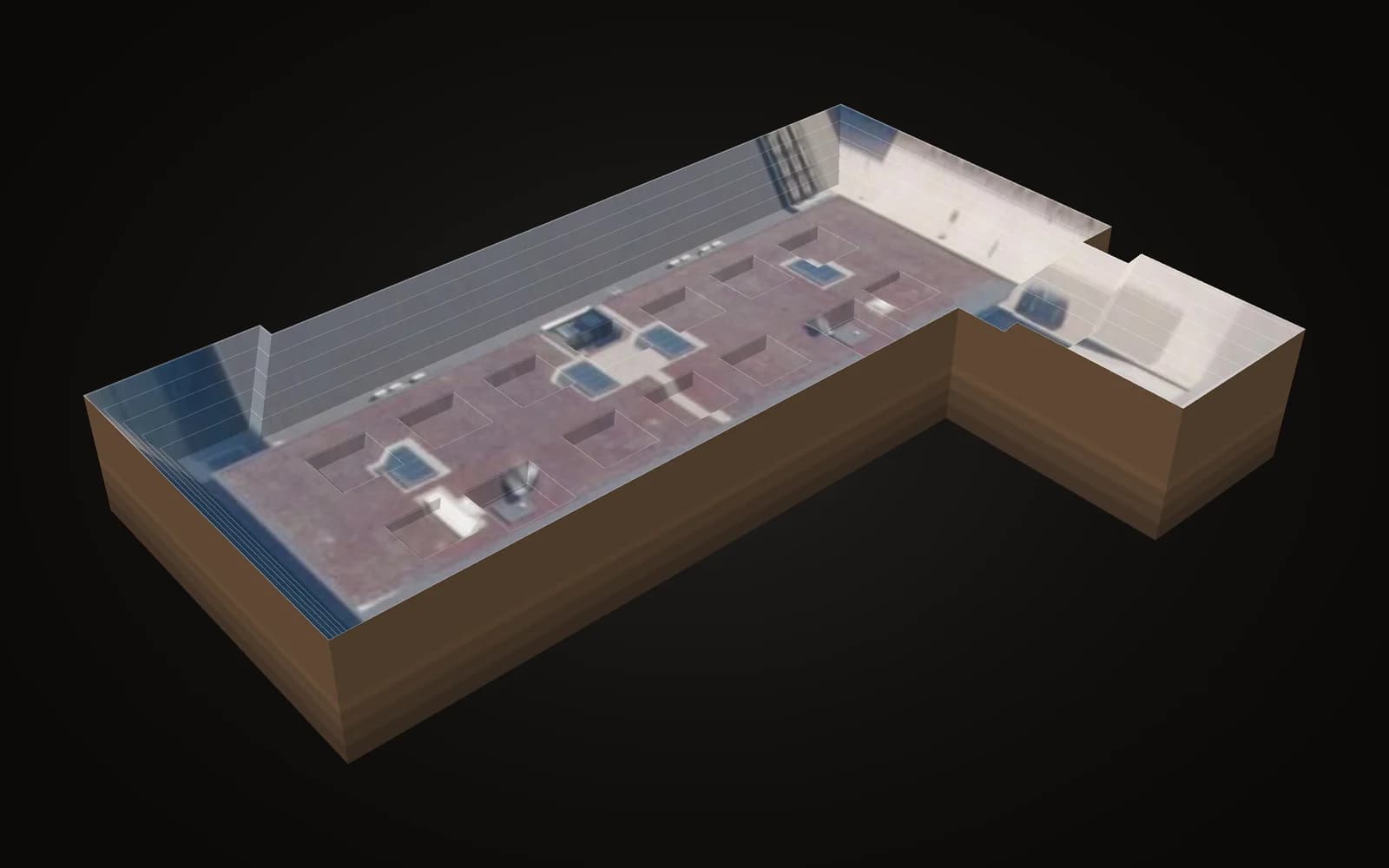 Aushub für ein Gewerbegebäude, 3d auf dem luftbild