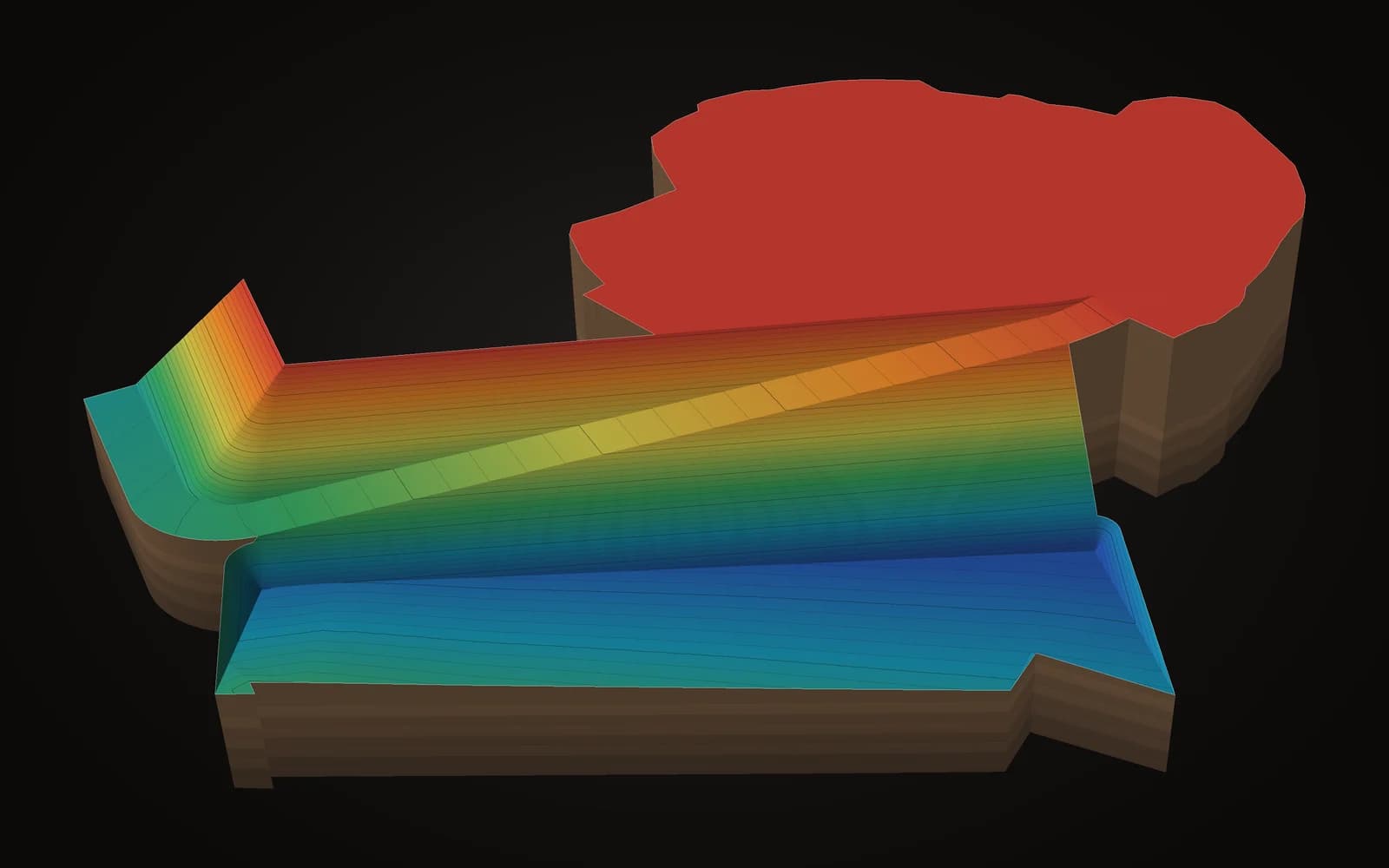 Planien auf zwei Ebenen, 3d in höhenfarben