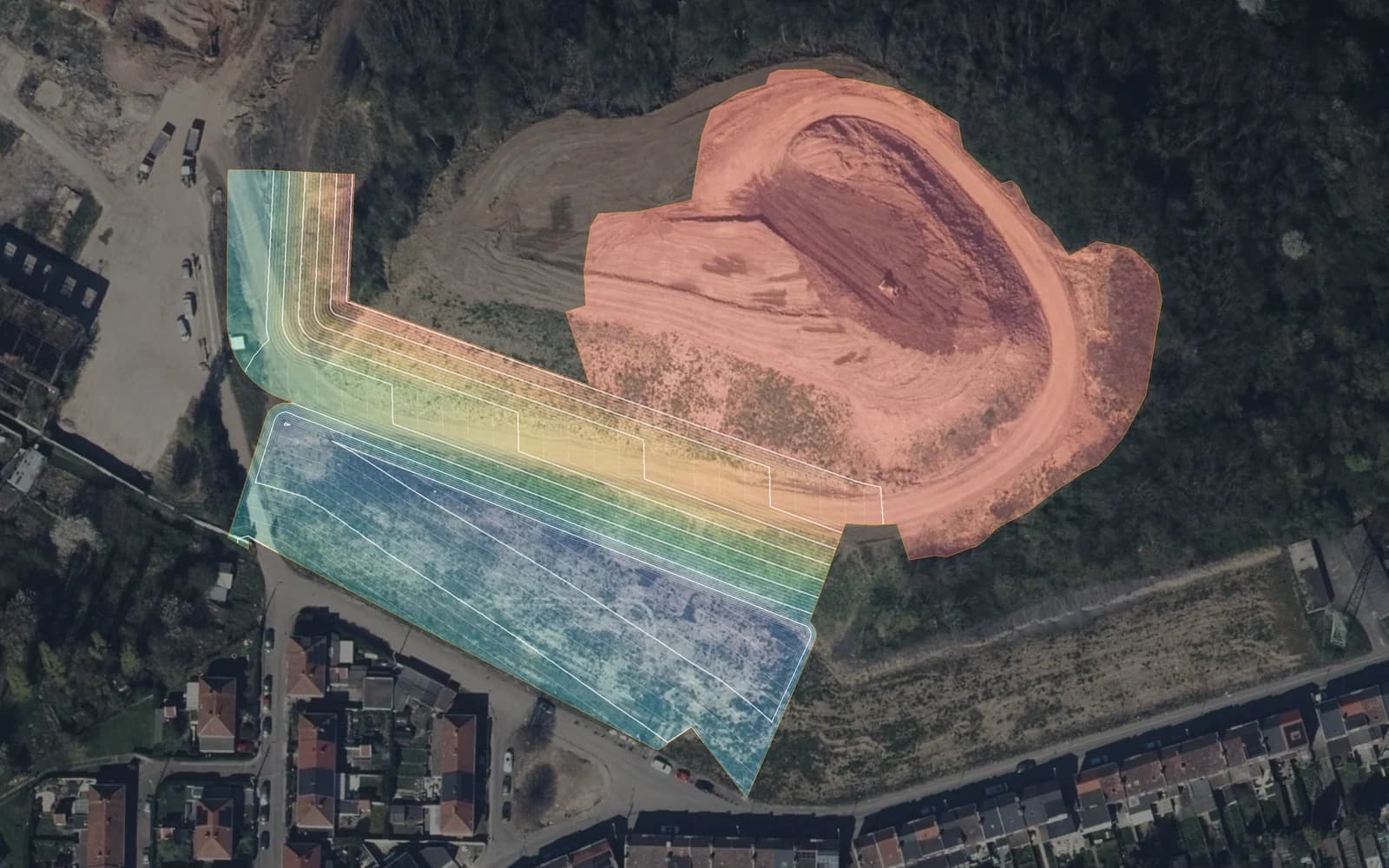 Planien auf zwei Ebenen, luftbild mit modell