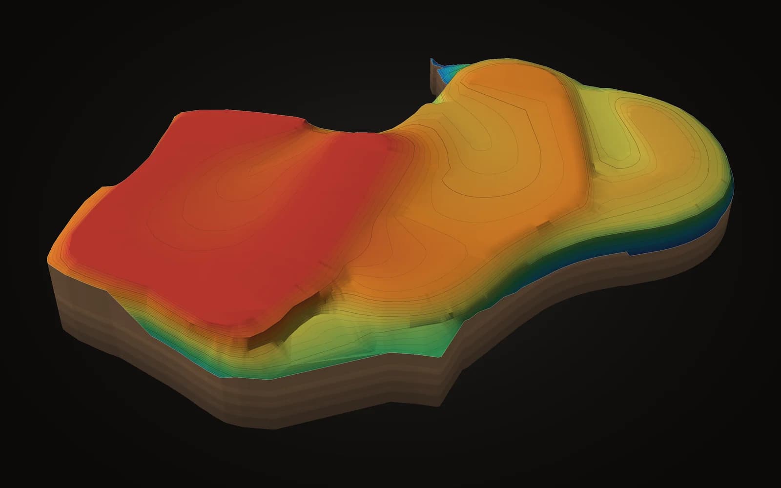 Hügelige Geländemodellierung, 3d in höhenfarben